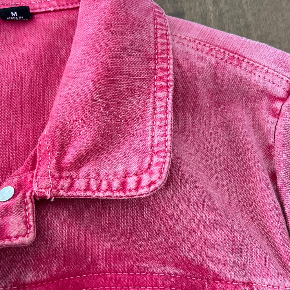 Distressed Faded Red Jean Jacket - Picture 4 of 11
